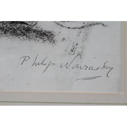 492 - PHILIP NAVIASKY (1894-1983) Horse and Cart, signed lower right, charcoal, 13