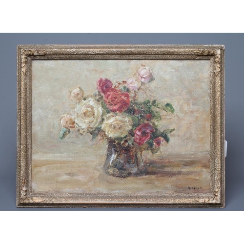 501 - HERBERT F ROYLE (1870-1958) Still Life of Roses in a Vase, signed lower right, oil on board, 11 3/4