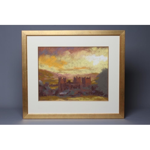 502 - TERRY LOGAN (b.1938) Castle Bolton, signed lower left, inscribed with title on label verso, pastel, ... 