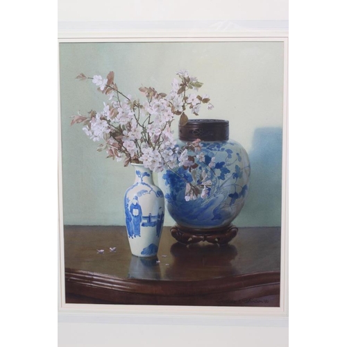 504 - GEOFFREY H ROBINSON (b.1925) Still Life with Blossom and a Chinese Vase, signed lower right and date... 