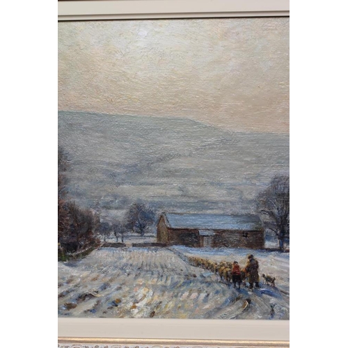 505 - HERBERT F ROYLE (1870-1958) The High Laithe in Winter, signed lower left, oil on board, 12