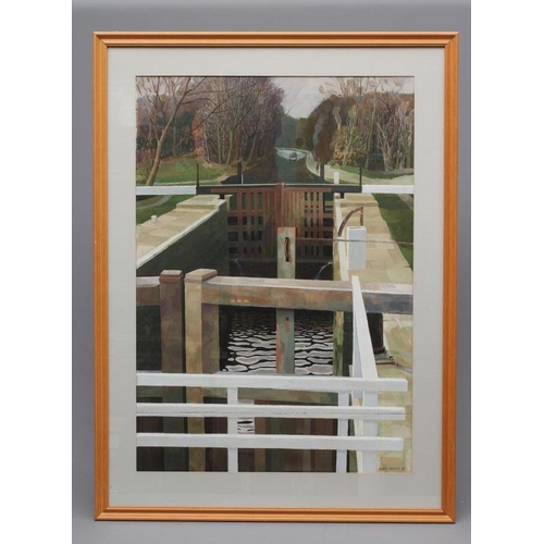 510 - ALAN JOHN GREEN (1921-2020) Canal Lock, signed lower right and dated '91, oil on board, 31