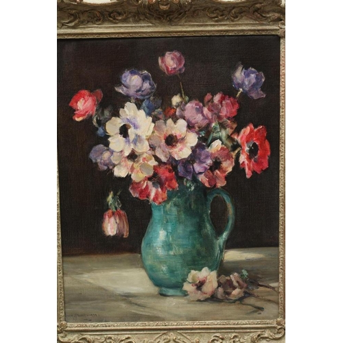 512 - OWEN BOWEN (1873-1967) Still Life of Anemones in a Green Jug, signed lower left and dated 1930, The ... 