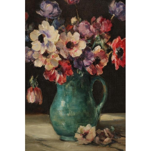 512 - OWEN BOWEN (1873-1967) Still Life of Anemones in a Green Jug, signed lower left and dated 1930, The ... 