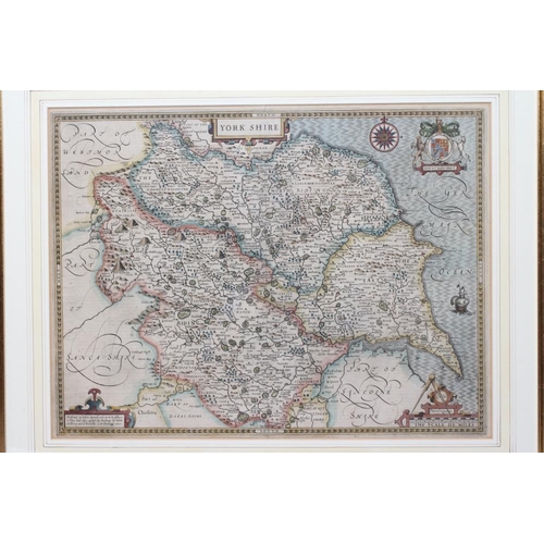 535 - JOHN SPEED (1552-1629) Map of Yorkshire c.1610, engraving with later hand colouring, 25 1/2