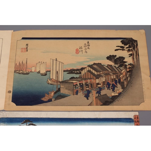 543 - A COLLECTION OF EIGHT JAPANESE WOODBLOCKS to include the works 'Shinagawa' and 'Ishiyakushi' after ... 