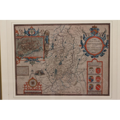 545 - JOHN SPEED, The Countie of Nottingham Described Hand coloured engraved map for John Sudbury and Geor... 