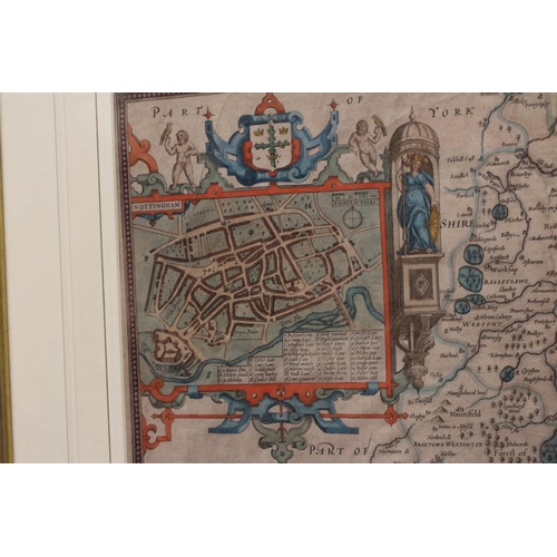 545 - JOHN SPEED, The Countie of Nottingham Described Hand coloured engraved map for John Sudbury and Geor... 