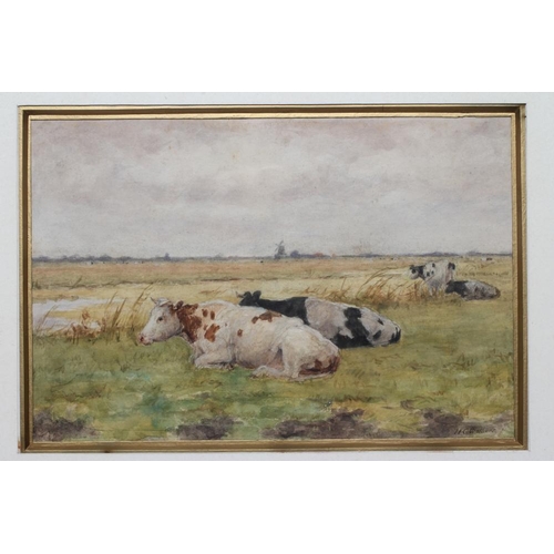 566 - HERMANUS GERHARDUS WOLBERS (1856-1926) Cattle in a Meadow, signed lower right, watercolour, 9