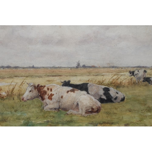 566 - HERMANUS GERHARDUS WOLBERS (1856-1926) Cattle in a Meadow, signed lower right, watercolour, 9