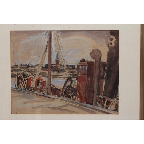 571 - DOROTHY JOHNSTONE (1892-1980) Fishing Boats in a Harbour, signed lower left and dated 1952, watercol... 