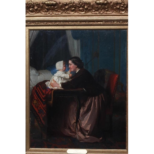 593 - JULES TRAYER (1824-1908) Playtime, signed lower left, oil on panel, 15 1/2