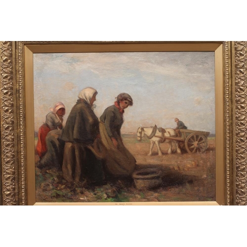 595 - DAVID T ROBERTSON (1879-1952) The Potato Pickers, signed lower left, oil on canvas, 25