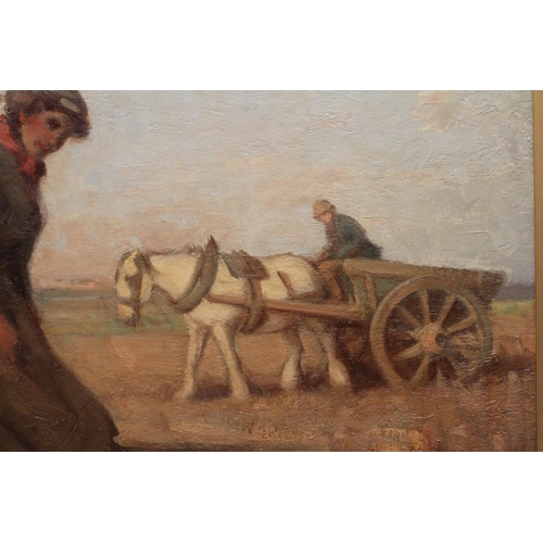 595 - DAVID T ROBERTSON (1879-1952) The Potato Pickers, signed lower left, oil on canvas, 25