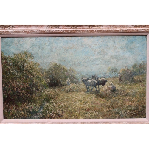 596 - JOHN FALCONAR SLATER (1857-1937) Harvest Time, signed lower right, oil on board, 16 1/2