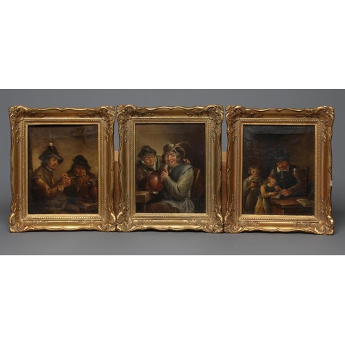 600 - MANNER OF DAVID TENIERS (The Younger) A set of three Tavern Interior Scenes, oil on canvas, each app... 