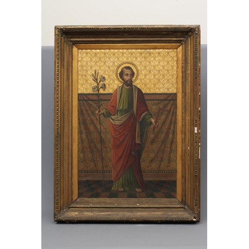 608 - BRITISH SCHOOL (Late 19th Century) St. Anthony holding Lilies, oil on canvas, 36