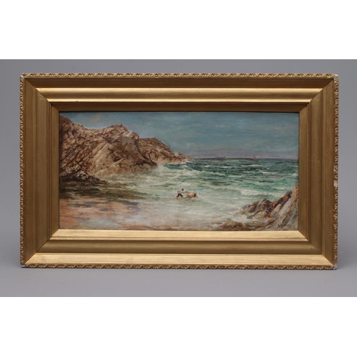 610 - ARTHUR HUGHES (1832-1915) Corner of Porth Joke Beach, Newquay, signed lower right, oil on canvas, 10... 