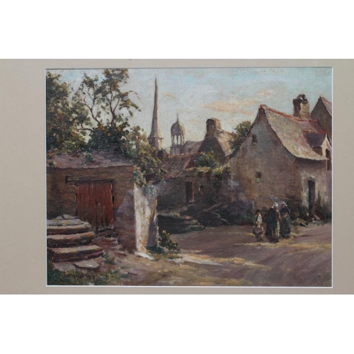 612 - TOM CLOUGH (1867-1943) French Ladies on a Village Street, signed lower left, oil on canvas, inscribe... 