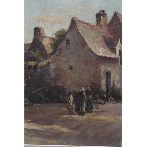 612 - TOM CLOUGH (1867-1943) French Ladies on a Village Street, signed lower left, oil on canvas, inscribe... 