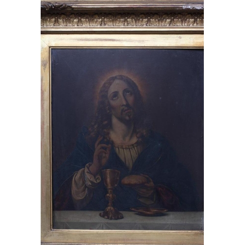 615 - CONTINENTAL SCHOOL (Late 19th century) Jesus Breaking Bread at Emmaus, oil on panel, 16 1/2