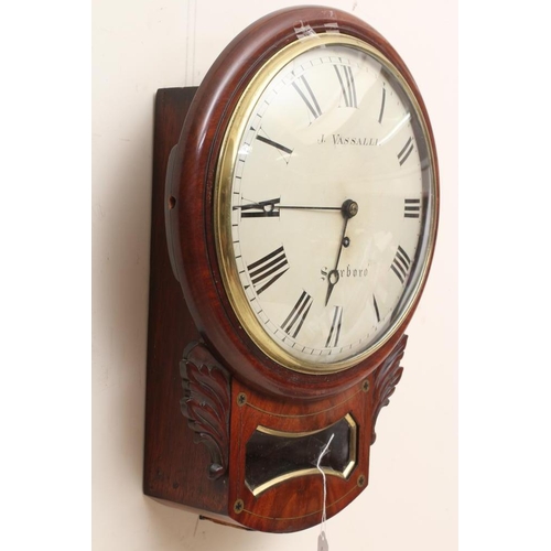 630 - A MAHOGANY DROP DIAL WALL TIMEPIECE, mid 19th century, single fusee movement, 12