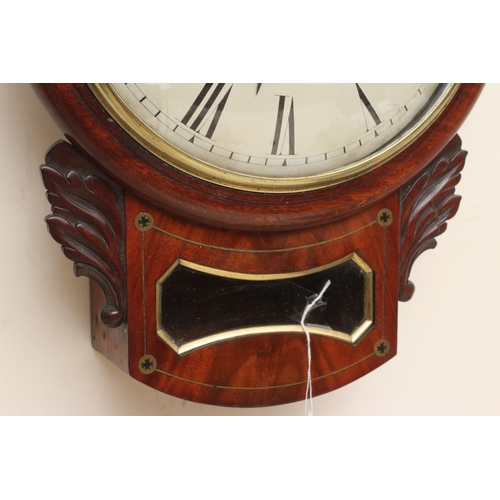 630 - A MAHOGANY DROP DIAL WALL TIMEPIECE, mid 19th century, single fusee movement, 12