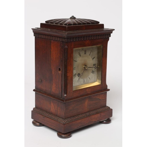 634 - A ROSEWOOD TABLE TIMEPIECE, early to mid 19th century, the single barrel movement with 3