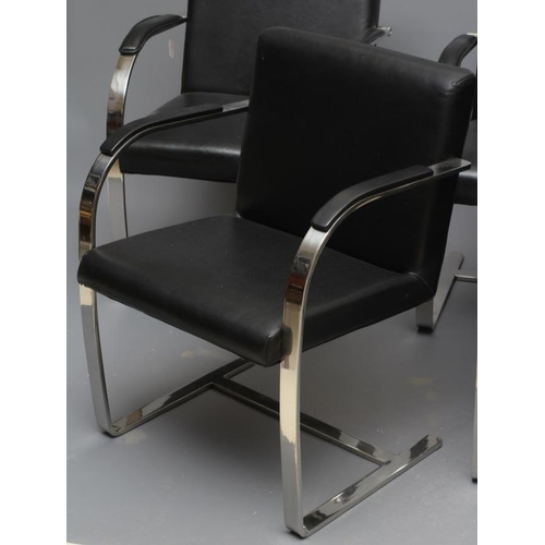 642 - AFTER MIES VAN DER ROHE (1886-1964) - A HARLEQUIN SET OF SIX BRNO CHAIRS, with black leather pads on... 