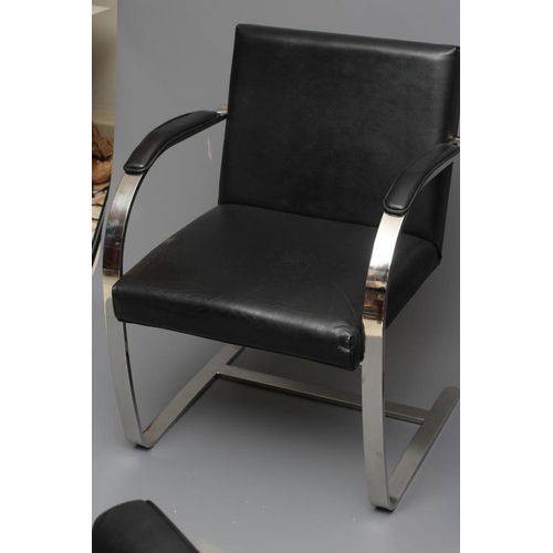 642 - AFTER MIES VAN DER ROHE (1886-1964) - A HARLEQUIN SET OF SIX BRNO CHAIRS, with black leather pads on... 