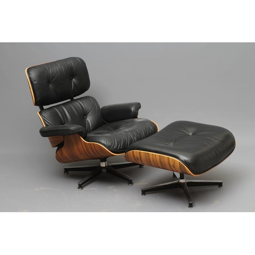 643 - AFTER CHARLES AND RAY EAMES - A LOUNGE CHAIR '670' AND OTTOMAN '671', modern, in rosewood veneered p... 