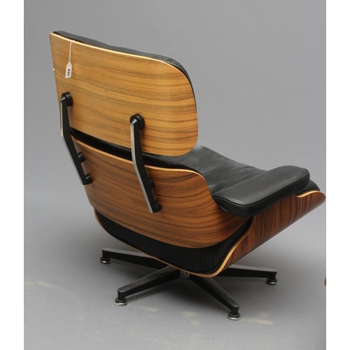 643 - AFTER CHARLES AND RAY EAMES - A LOUNGE CHAIR '670' AND OTTOMAN '671', modern, in rosewood veneered p... 