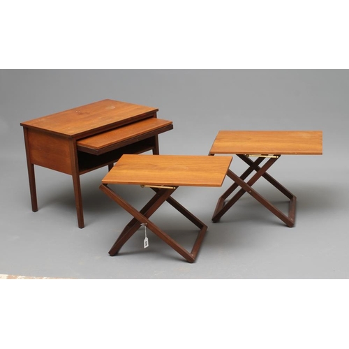 650 - A RETRO TEAK NEST OF TABLES IN THE STYLE OF ILLUM WIKKELSØ FOR SILKEBORG, mid 20th century, of oblon... 