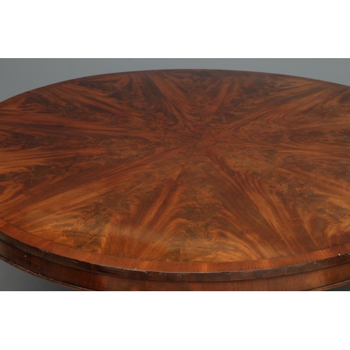 667 - AN EARLY VICTORIAN MAHOGANY CENTRE TABLE, the banded radially veneered circular tilt top with plain ... 