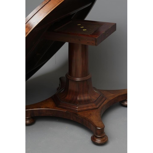 667 - AN EARLY VICTORIAN MAHOGANY CENTRE TABLE, the banded radially veneered circular tilt top with plain ... 