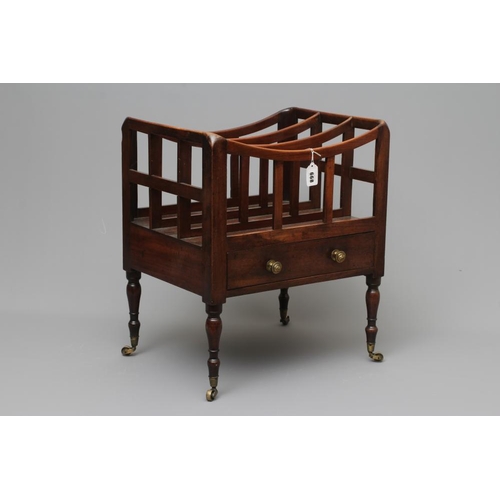 668 - A GEORGIAN MAHOGANY CANTERBURY, early 19th century, of dished oblong form with square section uprigh... 