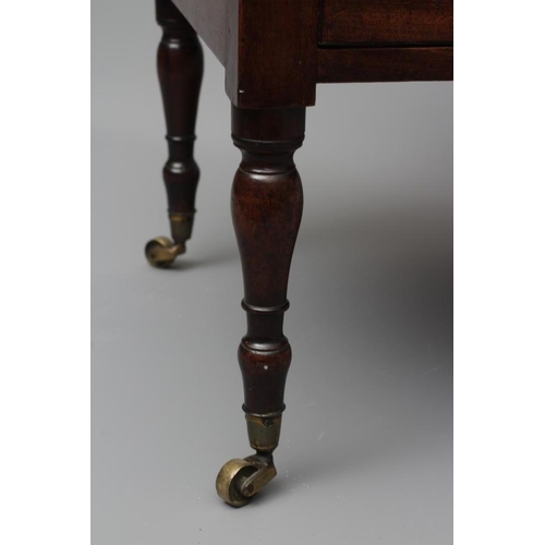 668 - A GEORGIAN MAHOGANY CANTERBURY, early 19th century, of dished oblong form with square section uprigh... 