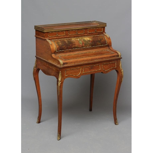 674 - A ROSEWOOD BUREAU-DE-DAME, late 19th century, with gilt metal mounts, the galleried upper part with ... 