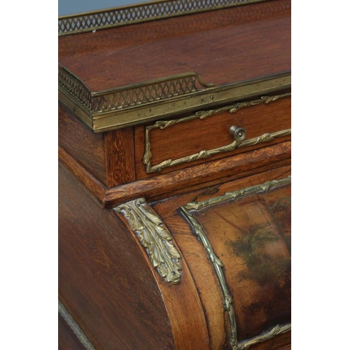 674 - A ROSEWOOD BUREAU-DE-DAME, late 19th century, with gilt metal mounts, the galleried upper part with ... 