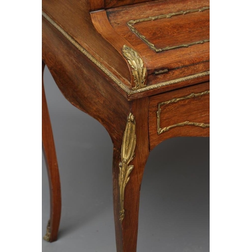 674 - A ROSEWOOD BUREAU-DE-DAME, late 19th century, with gilt metal mounts, the galleried upper part with ... 