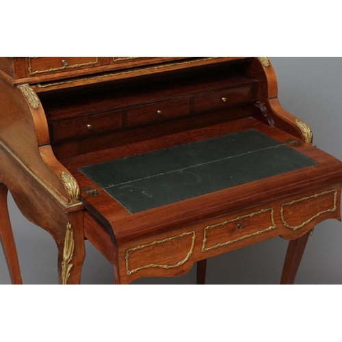 674 - A ROSEWOOD BUREAU-DE-DAME, late 19th century, with gilt metal mounts, the galleried upper part with ... 