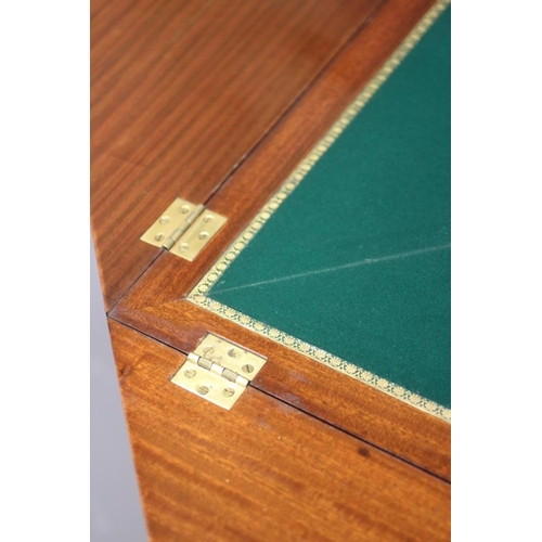 678 - A LOUIS XVI STYLE MAHOGANY AND PARQUETRY ENVELOPE CARD TABLE, c.1900, of canted square form with gil... 