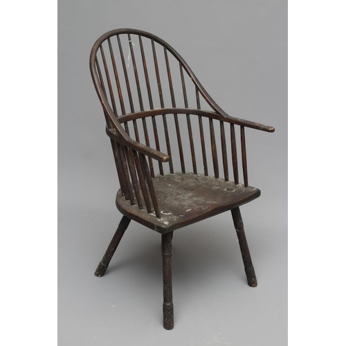 682 - AN ASH AND ELM STICKBACK WINDSOR ARMCHAIR, possibly West Country, c.1800, of double hoop form, with ... 