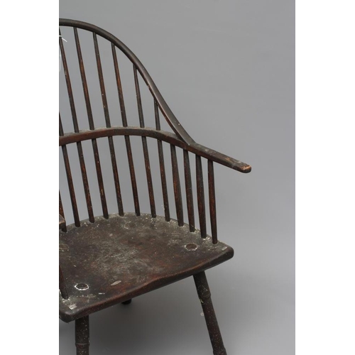 682 - AN ASH AND ELM STICKBACK WINDSOR ARMCHAIR, possibly West Country, c.1800, of double hoop form, with ... 