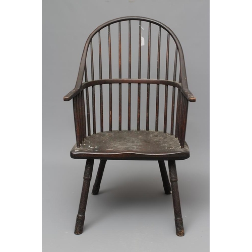 682 - AN ASH AND ELM STICKBACK WINDSOR ARMCHAIR, possibly West Country, c.1800, of double hoop form, with ... 