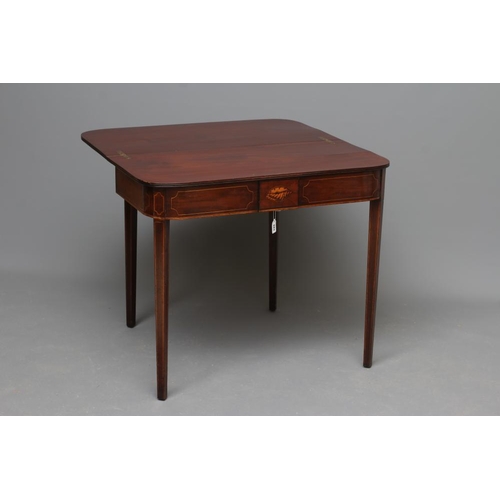 683 - A GEORGIAN MAHOGANY FOLDING TEA TABLE, early 19th century, of rounded oblong form with reeded edged ... 