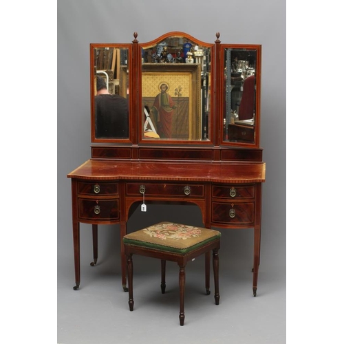 699 - AN EDWARDIAN MAHOGANY DRESSING TABLE, early 19th century, of inverted breakfront form crossbanded wi... 