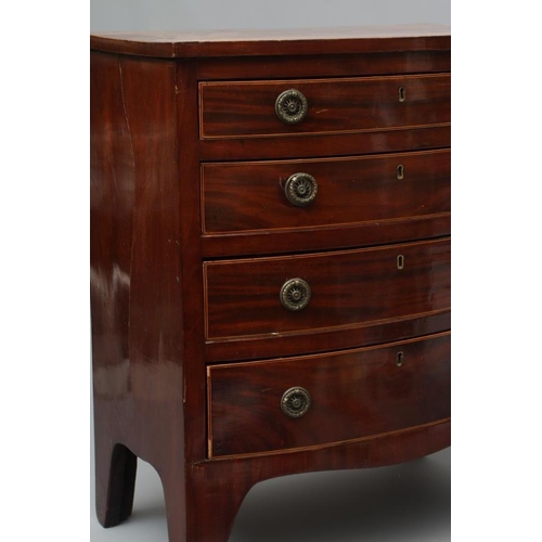 700 - A SMALL BOWED MAHOGANY CHEST, c.1900 using 18th century wood, the moulded edged top over four gradua... 