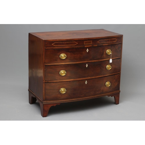 703 - A REGENCY MAHOGANY BOWED CHEST, early 20th century, with stringing, the caddy top over inlaid secret... 