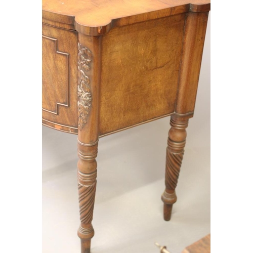 707 - A REGENCY MAHOGANY BOWED SIDEBOARD, early 19th century, the eared top with central shallow drawer ov... 